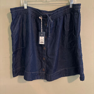 Women's Universal Thread Blue Denim Mini Skirt XXL with Tan Stitching